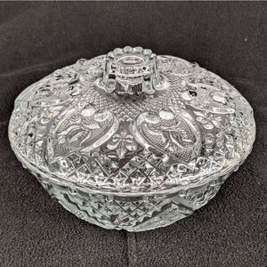 Vintage Crystal Trinket Box, Sugar Dish, Candy Bowl